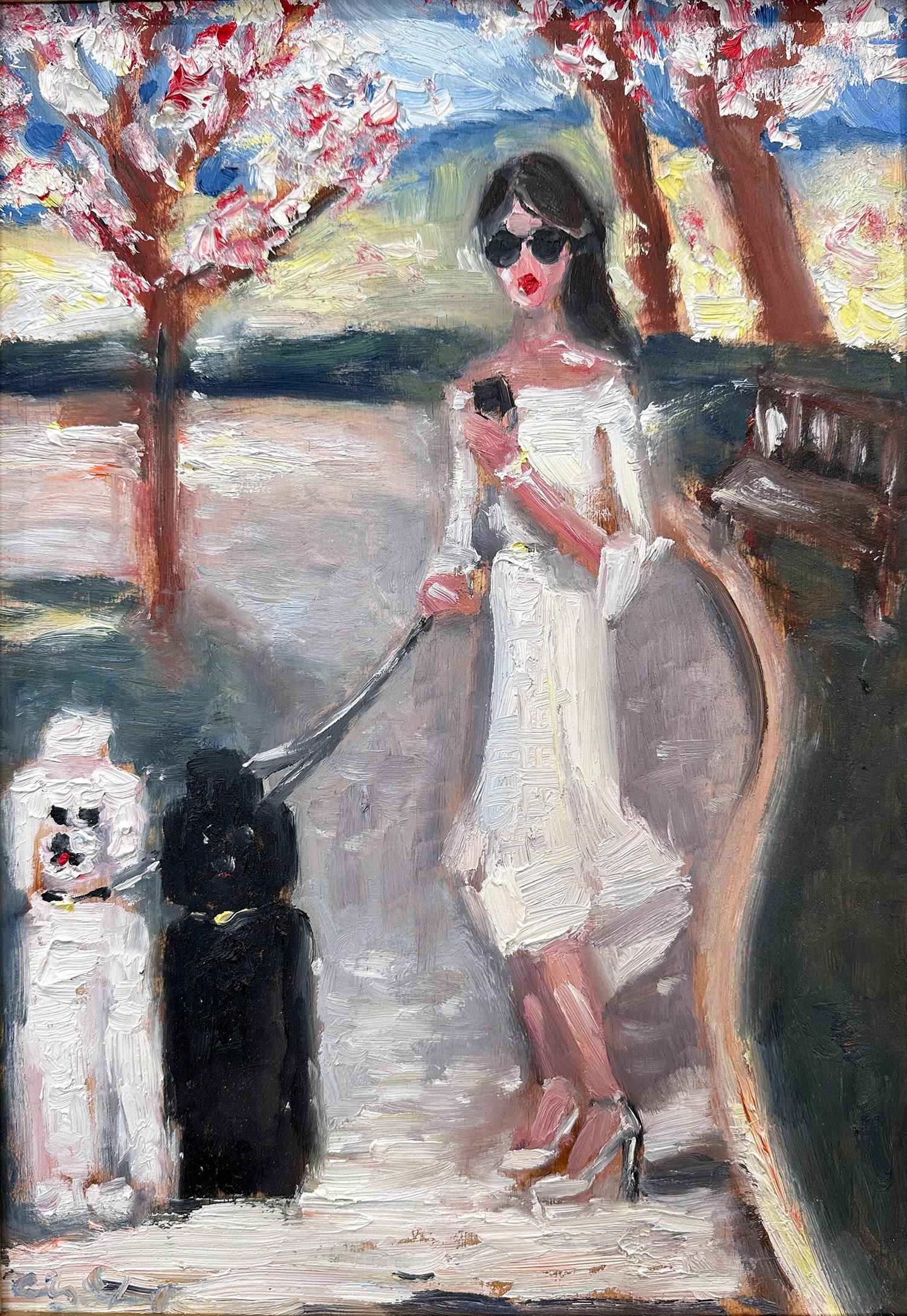 « Stepping Out At the Park », peinture à l'huile en plein air dans le parc central de New York avec canards - Impressionnisme américain Painting par Cindy Shaoul