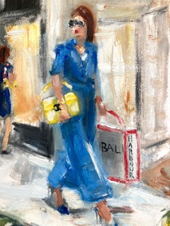 "Stepping Out - Bal Harbour" Impressionist Figure Walking Oil Painting on Paper