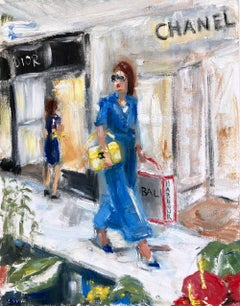 "Stepping Out - Bal Harbour" Figura Impresionista Caminando Pintura al Óleo sobre Papel