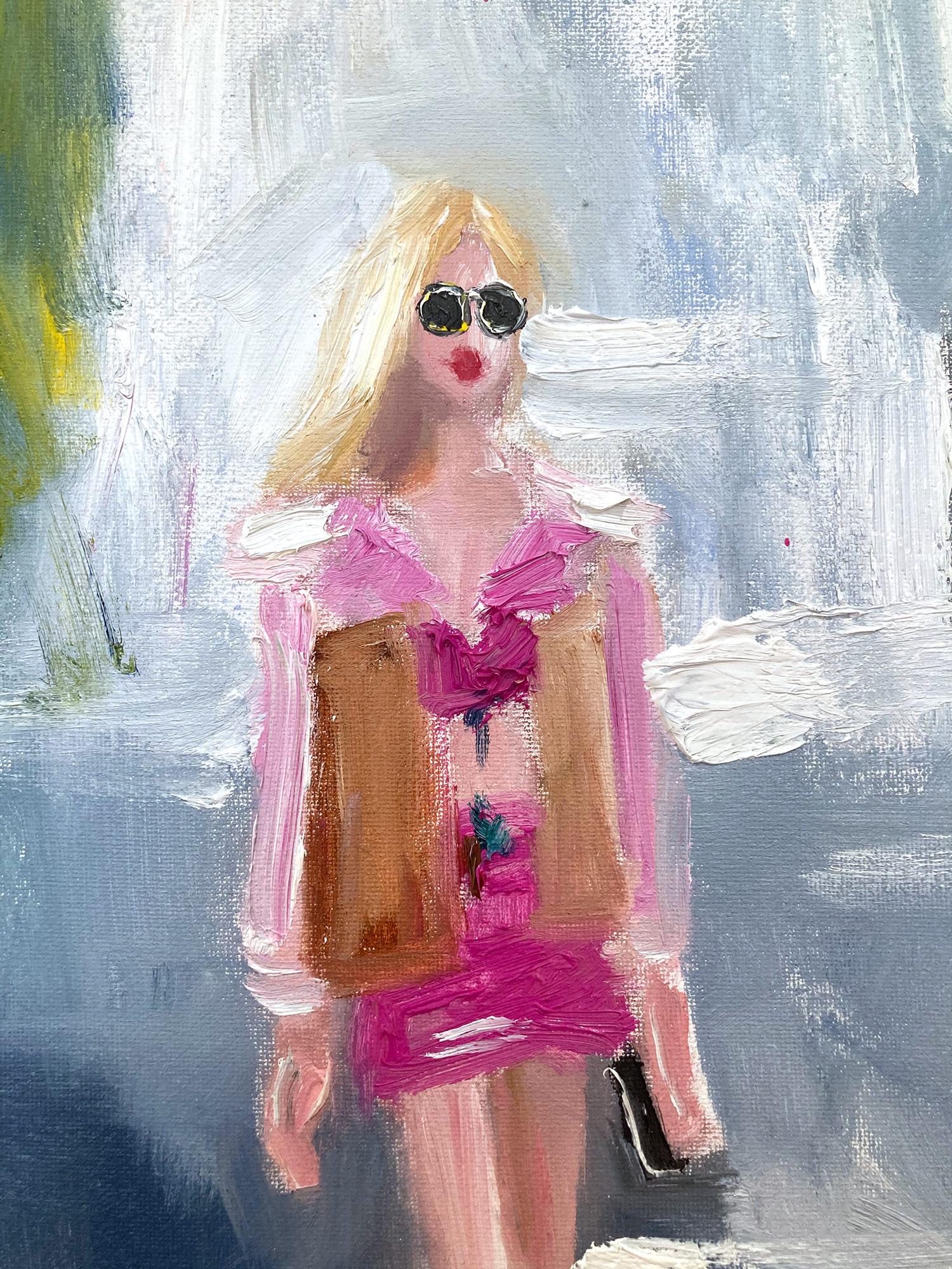 „Stepping Out - Central Park“ Figur, die Chanel trägt, Ölgemälde auf Leinwand – Painting von Cindy Shaoul