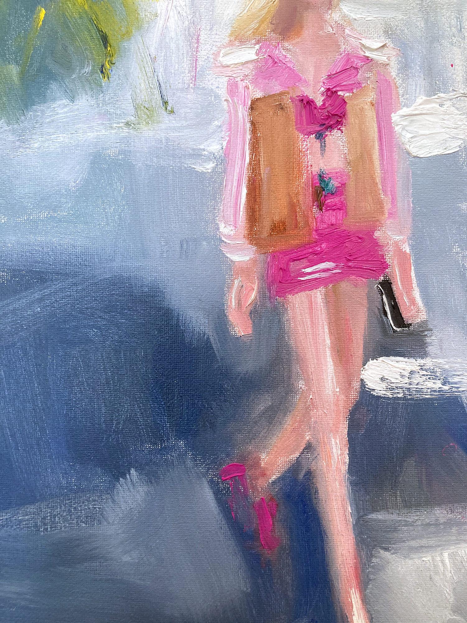 „Stepping Out - Central Park“ Figur, die Chanel trägt, Ölgemälde auf Leinwand (Impressionismus), Painting, von Cindy Shaoul