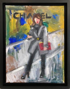 "Stepping Out - Chanel Nights" Impressionistische Szene Ölgemälde auf Leinwand Gerahmt