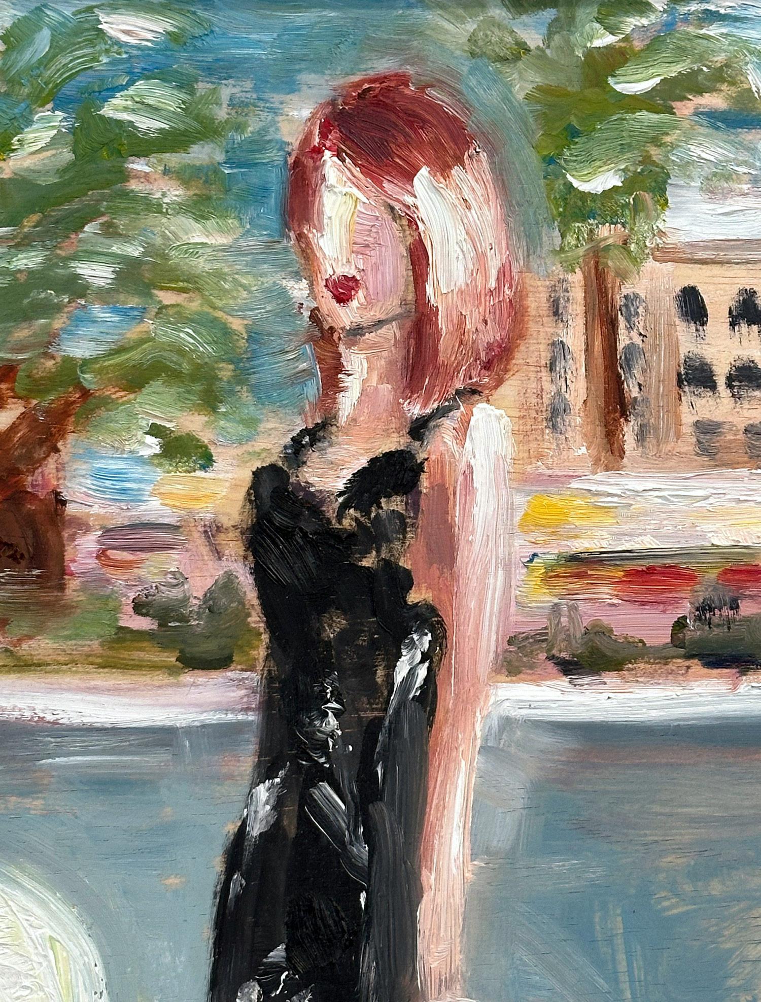 „Stepping Out – Emma Stone, LA Poolside“, Haute Couture, Ölgemälde, gerahmt (Amerikanischer Impressionismus), Painting, von Cindy Shaoul
