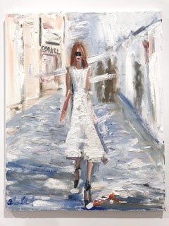 "Stepping Out" Figure wearing Chanel in London Oil Painting on Canvas