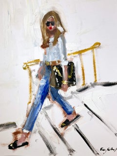 "Stepping Out" Figure with Chanel and Sunglasses Oil Painting on Paper