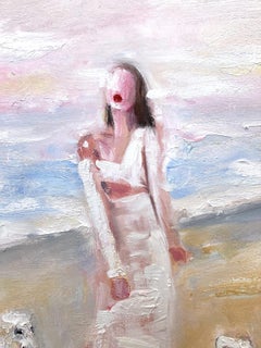 "Stepping Out Gal Gadot" Impressionistic Beach with Greyhounds Canvas Painting