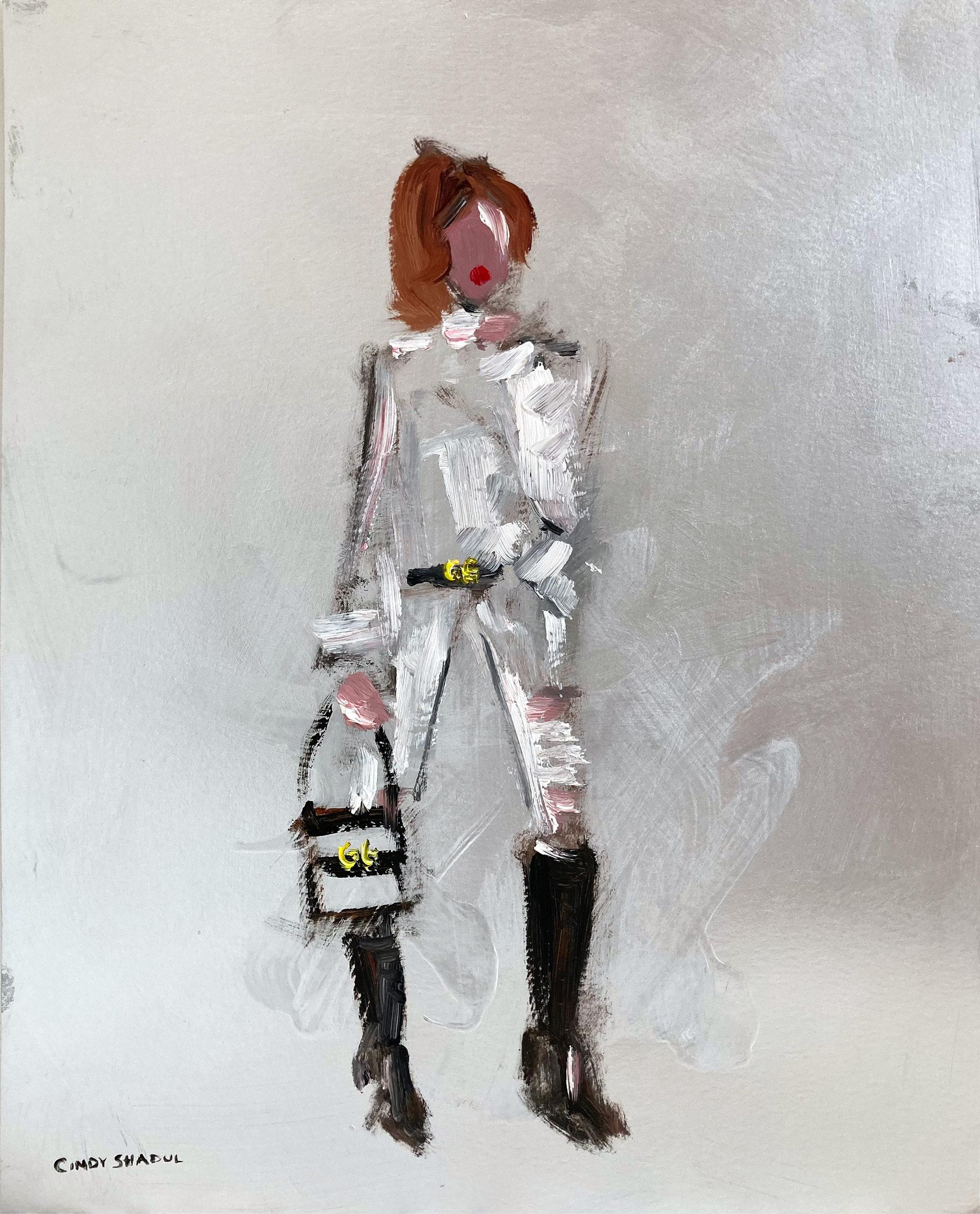 "Stepping Out in Gucci" Impressionist High-End Fashion Oil Painting on Paper
