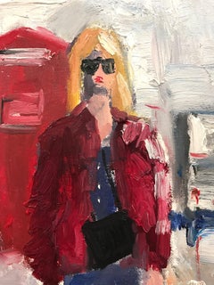 "Stepping Out in London" Figure wearing Chanel in London Oil Painting on Paper