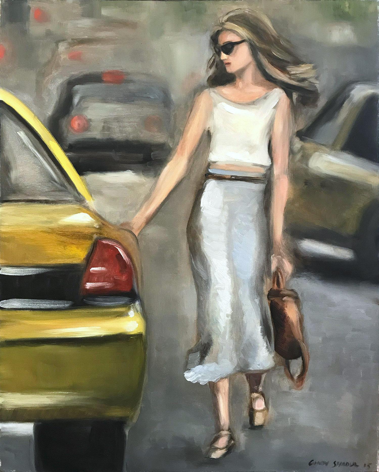 Cindy Shaoul Landscape Painting - "Stepping Out - New York" Impressionistic Street Scene Oil  Painting on Canvas