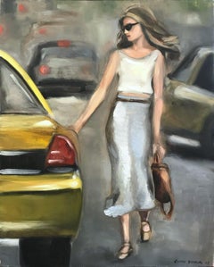 "Stepping Out - New York" Impressionistic Street Scene Oil  Painting on Canvas