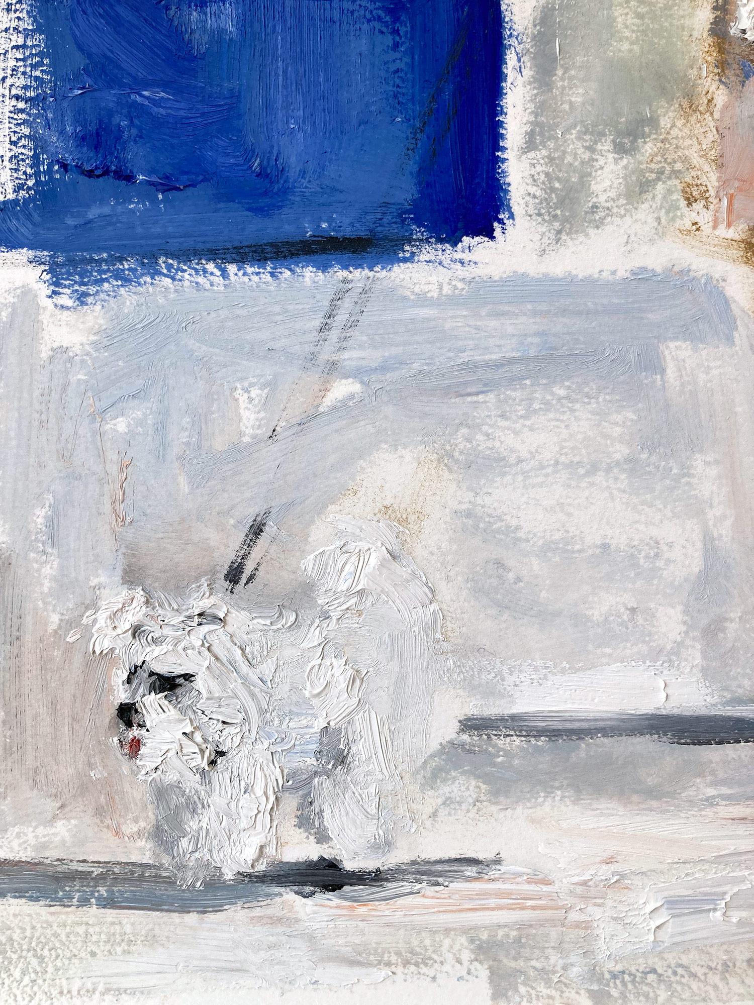 „Stepping Out in NYC“ Figur beim Spaziergang mit Hund in Soho, Ölgemälde auf Papier (Impressionismus), Painting, von Cindy Shaoul