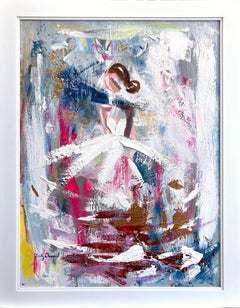 "Stepping Out in Paris" Abstract Figure Gown Haute Couture Oil Painting Framed