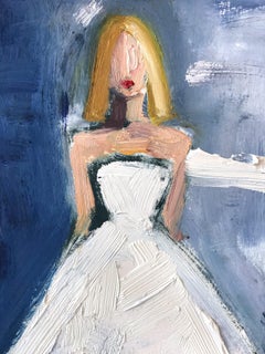 "Stepping Out in Paris" Figure wearing Chanel Wedding Dress Oil Painting Paper