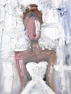"Stepping Out in Paris" Figure White Gown Haute Couture Oil Painting on Canvas