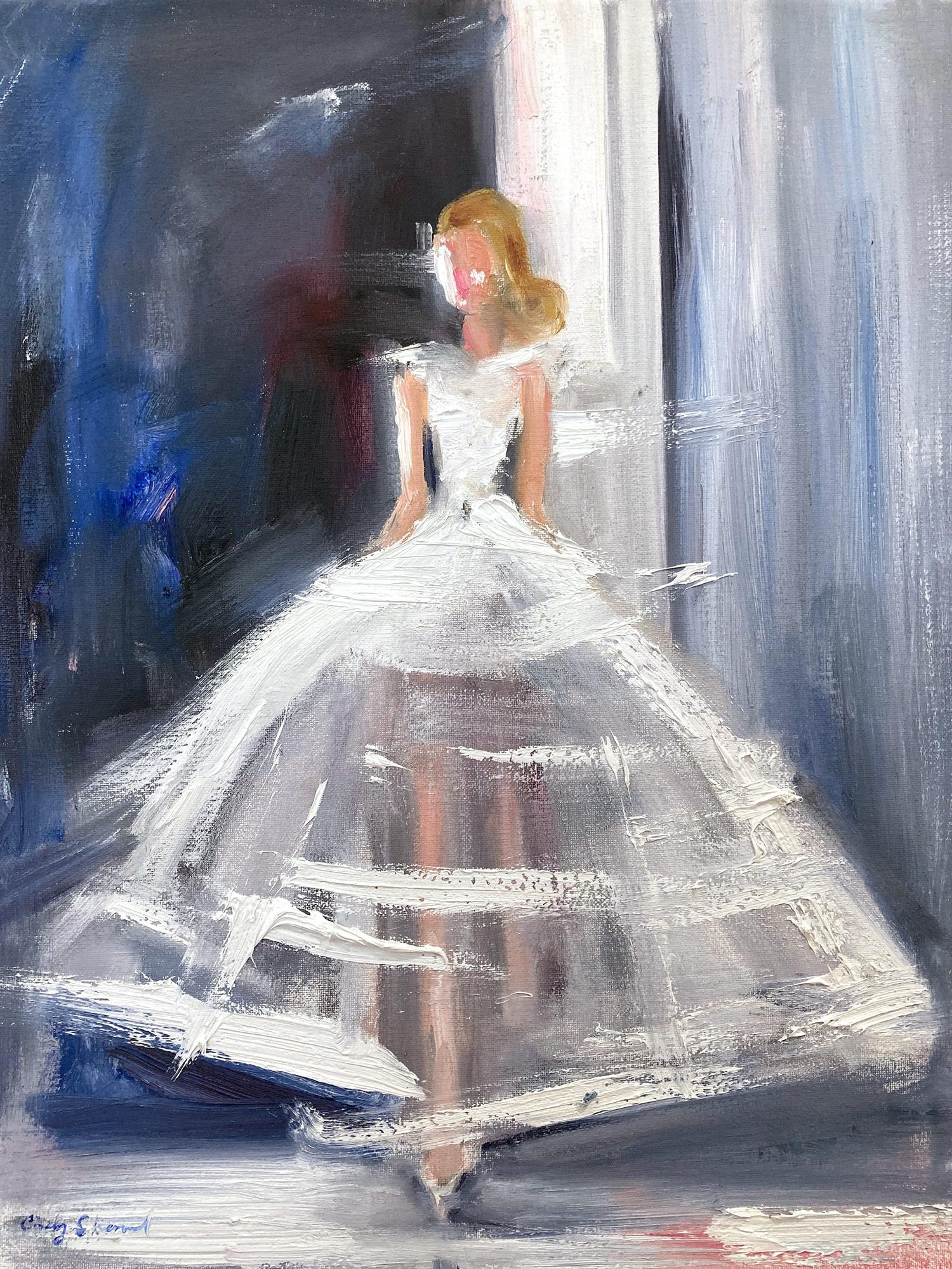 Cindy Shaoul Figurative Painting - "Stepping Out in Paris" Haute Couture Impressionistic Oil Painting on Canvas