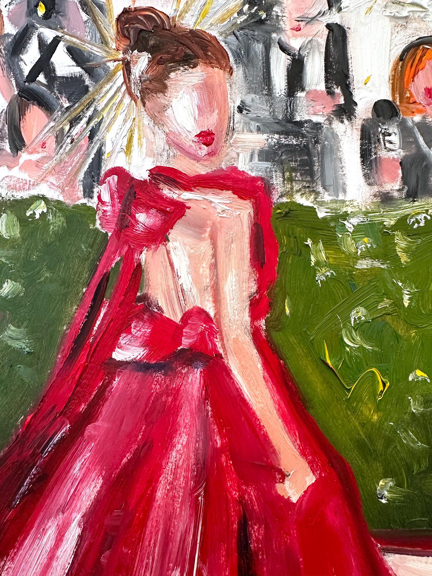 „Stepping Out - Met Gala Anne Hathaway“ Haute Couture, Ölgemälde auf Papier – Painting von Cindy Shaoul