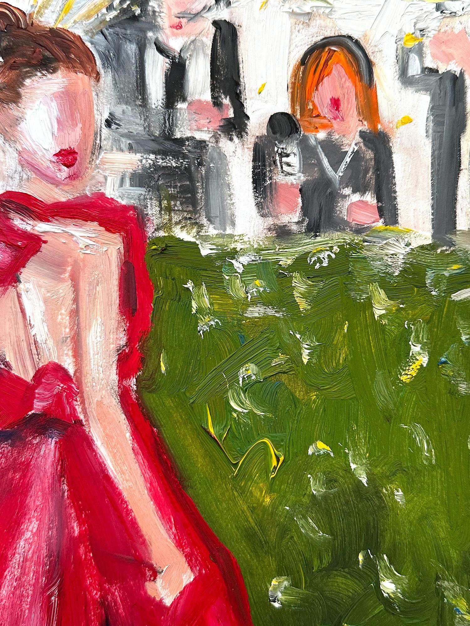 „Stepping Out - Met Gala Anne Hathaway“ Haute Couture, Ölgemälde auf Papier (Amerikanischer Impressionismus), Painting, von Cindy Shaoul