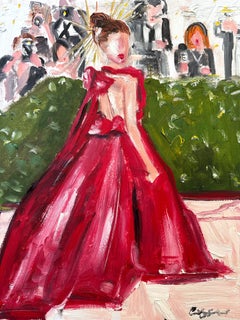 "Stepping Out - Met Gala Anne Hathaway" Haute Couture Oil Painting on Paper
