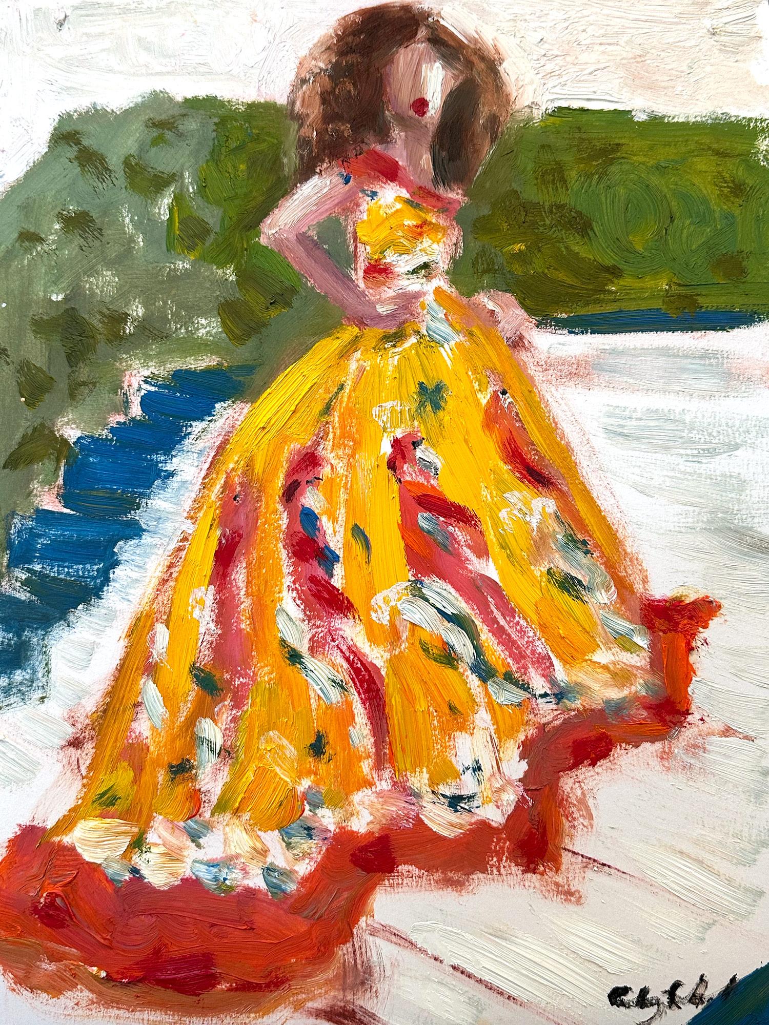Cindy Shaoul Abstract Painting - "Stepping Out - Met Gala Zendaya" Red Carpet Haute Couture Oil Painting on Paper