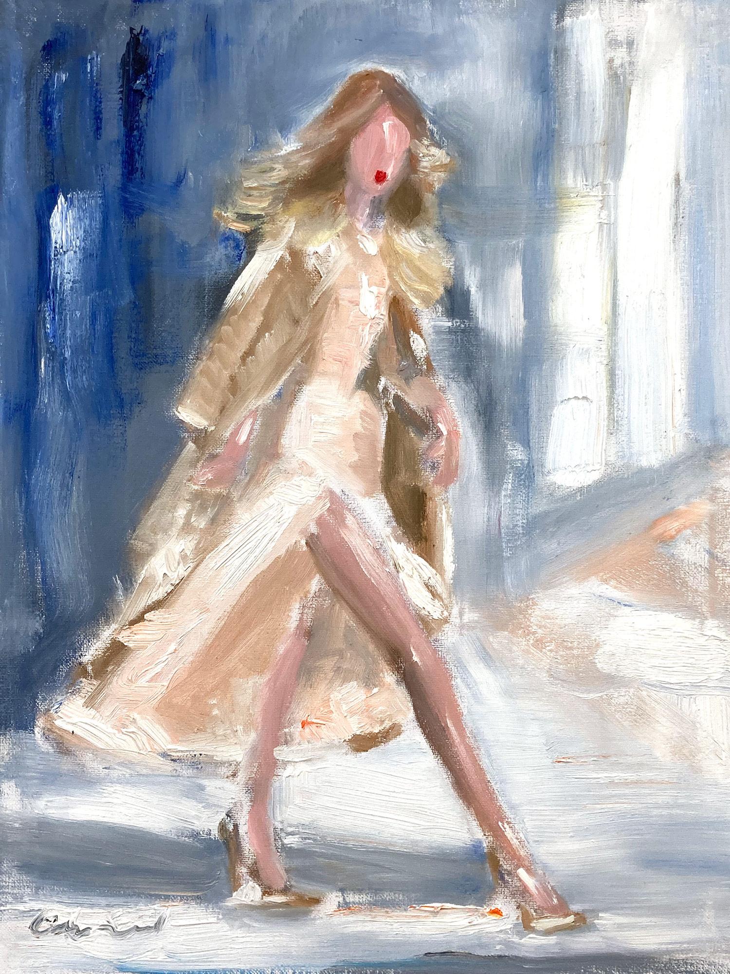 Cindy Shaoul Figurative Painting - "Stepping Out NYC" Impressionistic Oil Painting on Canvas Super Model Gigi Hadid
