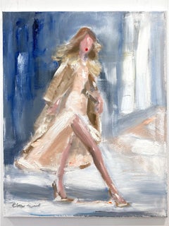 "Stepping Out NYC" Peinture à l'huile impressionniste sur toile - Super Modèle Gigi Hadid