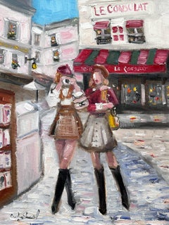 Peinture à l'huile « Stepping Out - Paris » - Figures de haute couture avec sac Chanel