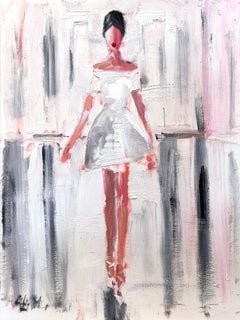 Vintage "Stepping Out - Paris Runway" Chanel Haute Couture Oil Painting on Paper