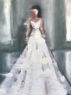 "Stepping Out, Paris Runway" Figure in Haute Couture Oil Painting on Canvas