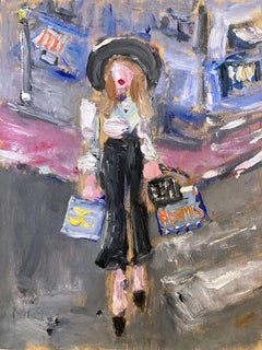 "Stepping Out Rodeo Drive" Oil Painting of a Woman Shopping Chanel & Hermes