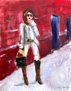 "Stepping Out - SOHO" NYC Impressionniste Figure en Gucci Peinture à l'huile sur papier