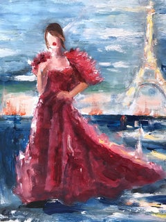 "Stepping Out with Anne Hathaway" Figure in Paris Oil Painting on Paper
