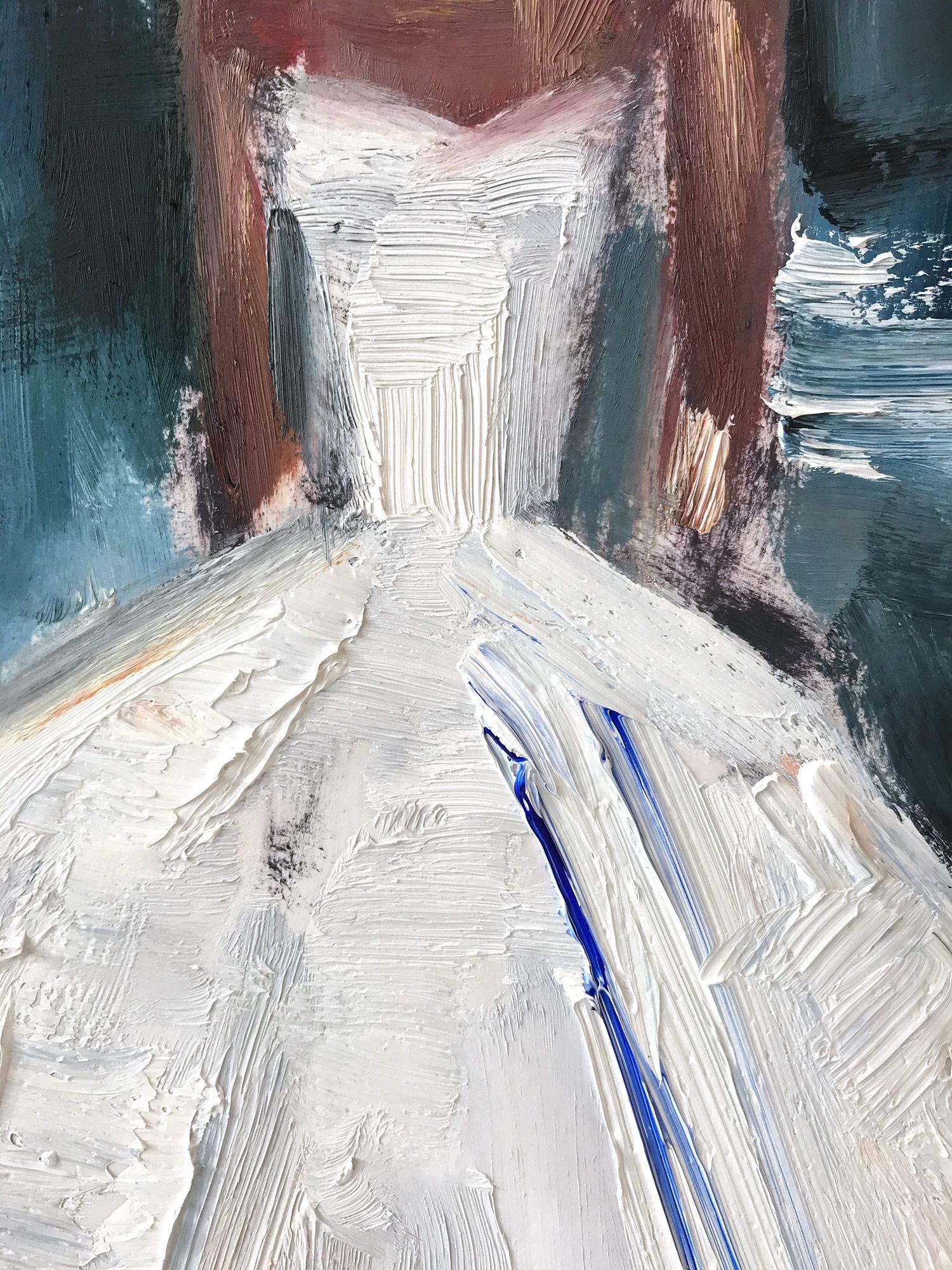 „Stepping Out with Naomi“ Figuren-Interieurszene in Chanel, Ölgemälde auf Papier (Amerikanischer Impressionismus), Painting, von Cindy Shaoul