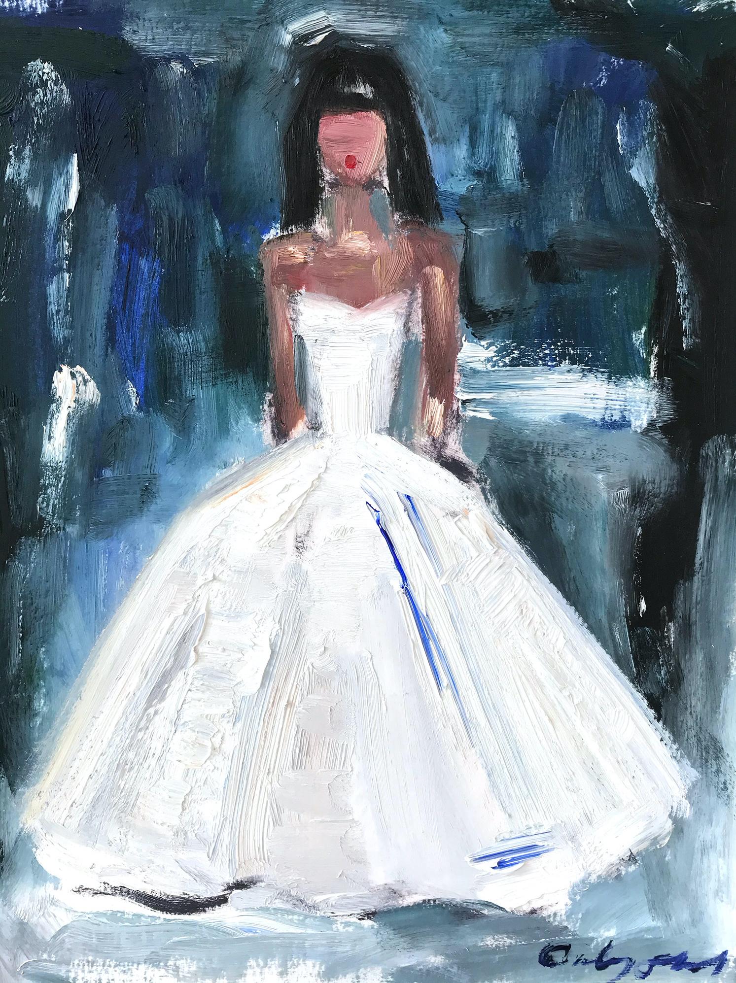"Stepping Out with Naomi" Figure Interior Scene in Chanel Oil Painting on Paper