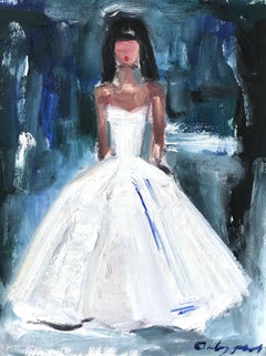 « Stepping Out with Naomi » - Figure d'intérieur peinte à l'huile sur papier d'une scène de Chanel