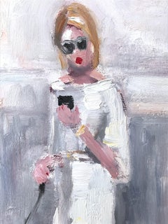 "Stepping Out with Olivia" NYC Fashion Impressionistic Oil Painting with Dog