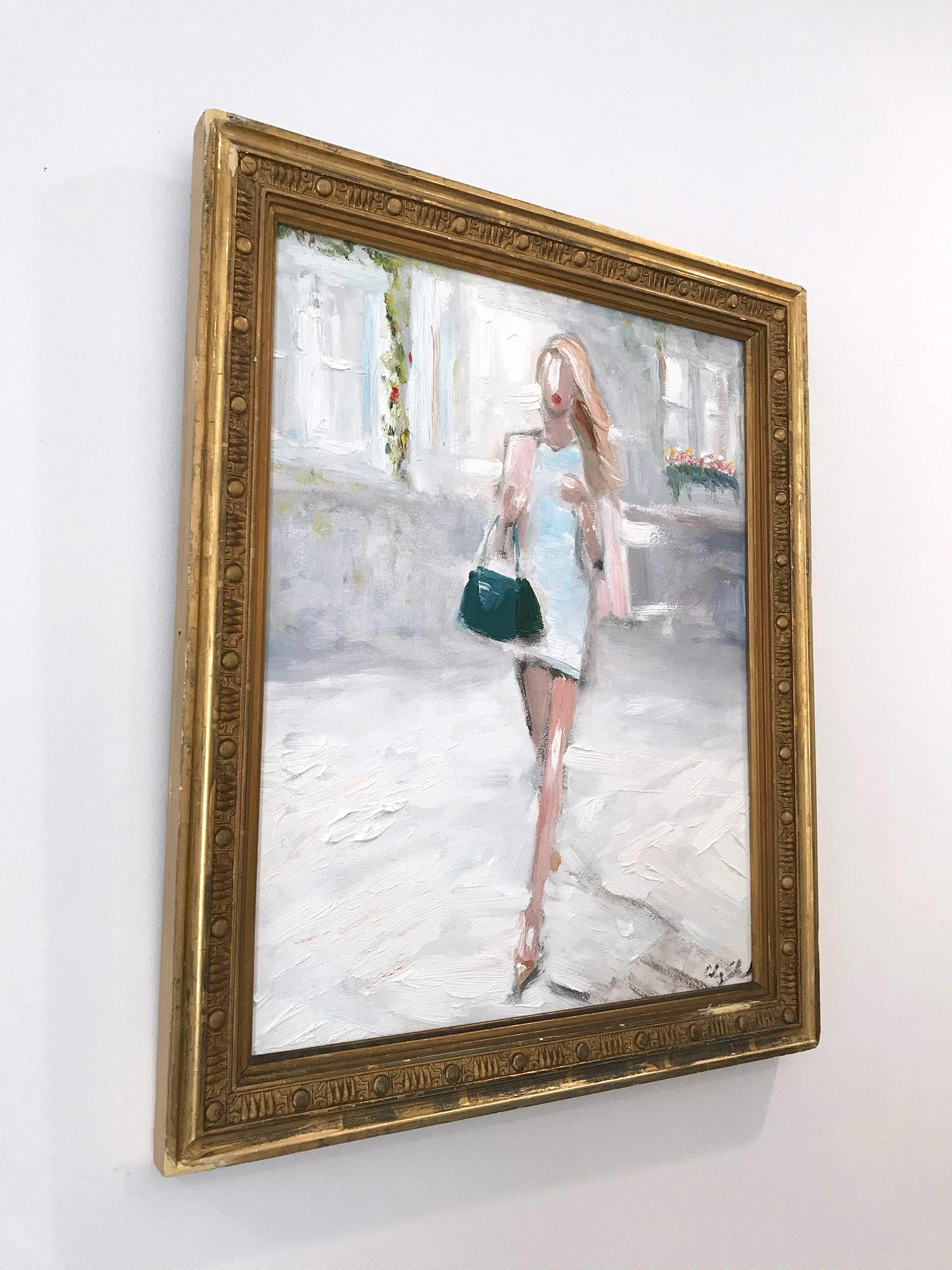 Impressionistisches Ölgemälde „Stepping Out with Rosie in Paris“, Modell in Chanel im Angebot 6