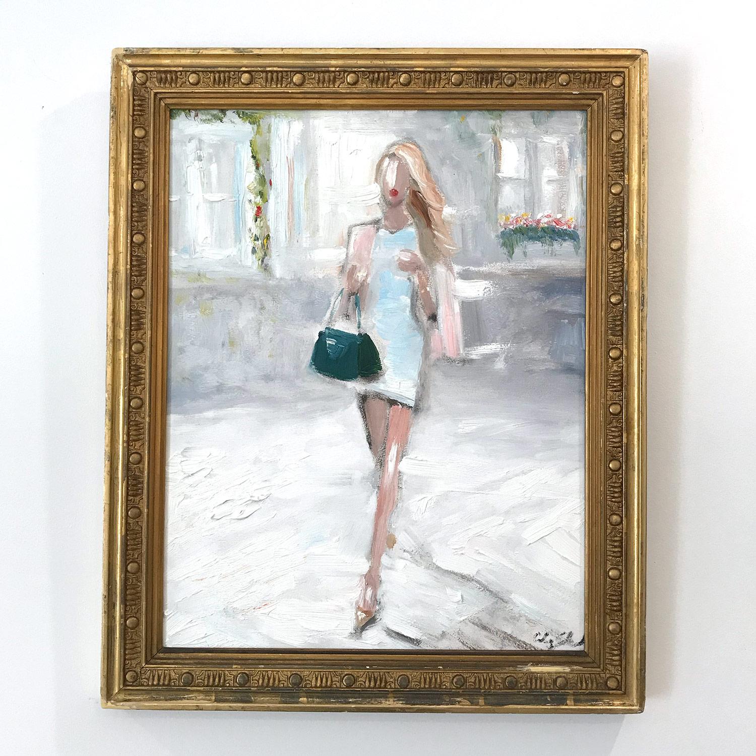 Impressionistisches Ölgemälde „Stepping Out with Rosie in Paris“, Modell in Chanel im Angebot 7