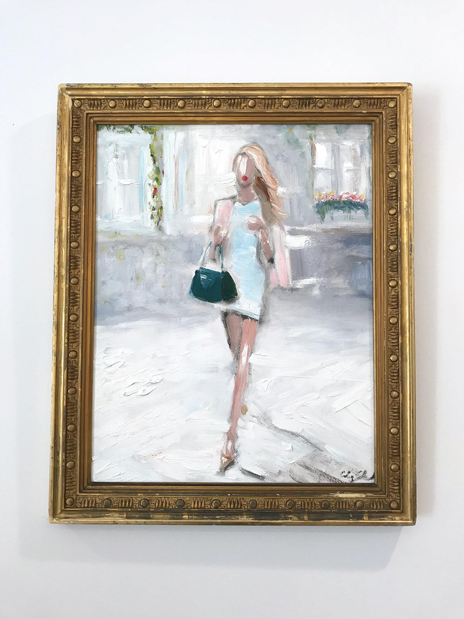 Impressionistisches Ölgemälde „Stepping Out with Rosie in Paris“, Modell in Chanel im Angebot 8