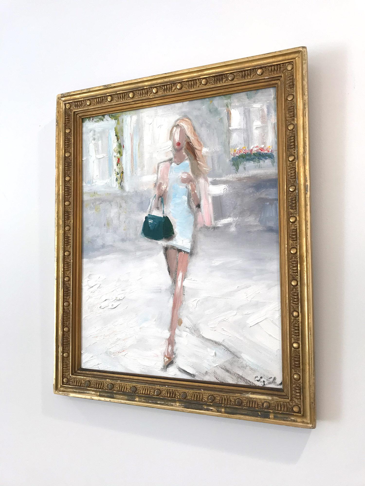 Impressionistisches Ölgemälde „Stepping Out with Rosie in Paris“, Modell in Chanel im Angebot 9