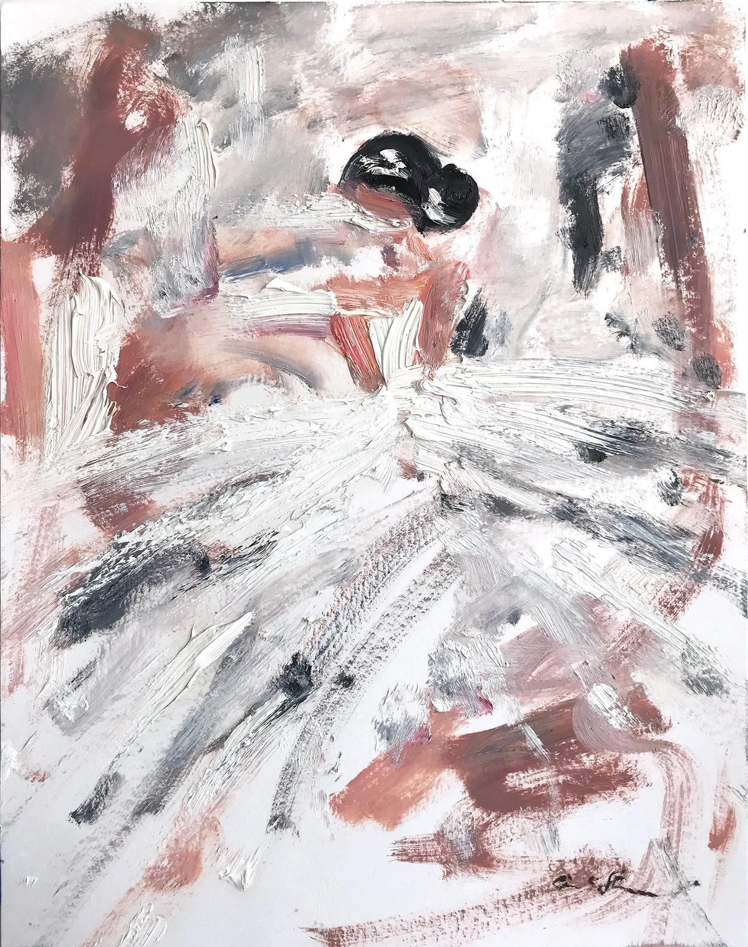 Cindy Shaoul Abstract Painting - "Stormi" Abstract Figure with Gown French Haute Couture Oil Painting on Paper