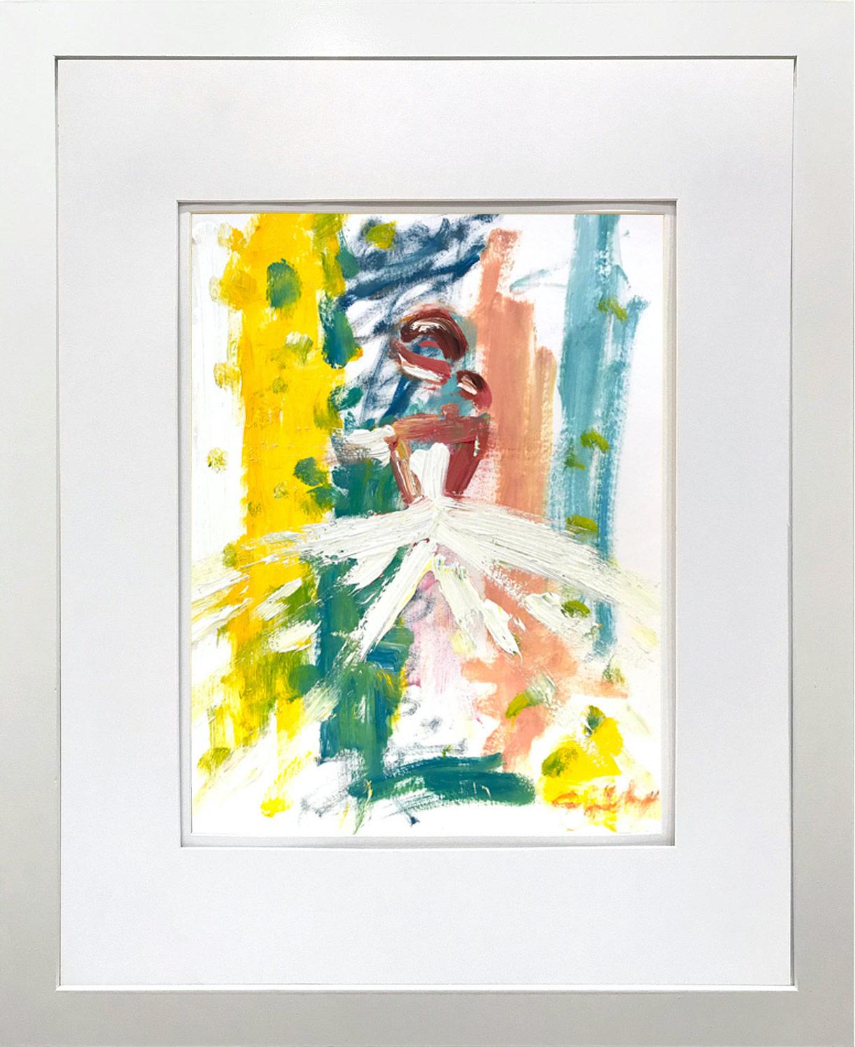 Cindy Shaoul Abstract Painting - "Summer in Paris" Figure Gown French Haute Couture Oil Painting on Paper