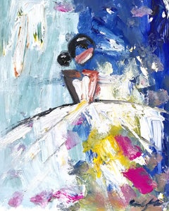 "Summer" Abstract Figure with Gown French Haute Couture Oil Painting on Paper