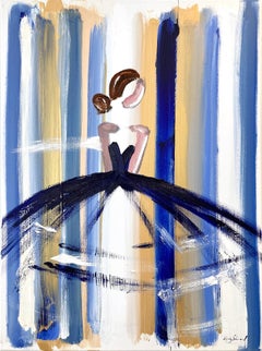 "Estate in Bleu" Pittura d'alta moda francese in oro, bianco e blu su tela