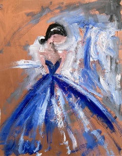 "Summer Moments in Chanel" Figure en robe Haute Couture Peinture à l'huile sur papier