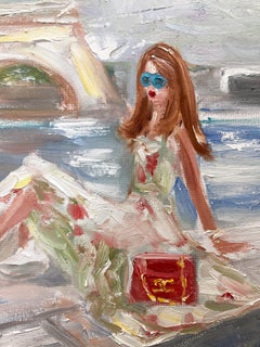 "Sunbathing by the Eiffel Tower" Figure wearing Chanel Oil Painting on Canvas