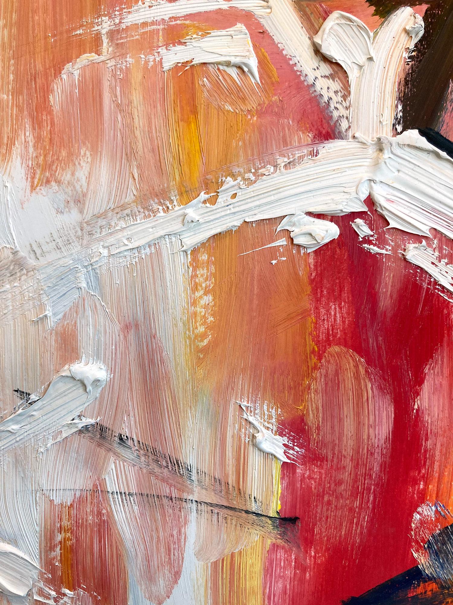 « Sunburst », peinture à l'huile sur papier - Figure abstraite avec robe de haute couture française en vente 2
