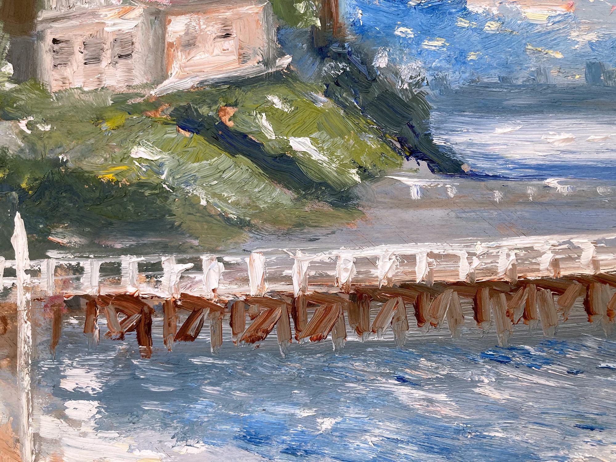 „Sunday Afternoon at the Docks“ Pleinair-Wasserszene, impressionistische Ölgemälde im Angebot 3