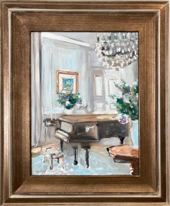 "Sunday at the Chateau de Chambord" Impressionist Interior Scene with Piano