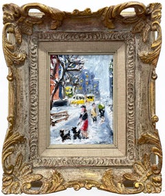 "Sunday Stroll in Snow" NYC Impressionist Oil Painting in Style of Guy Wiggins