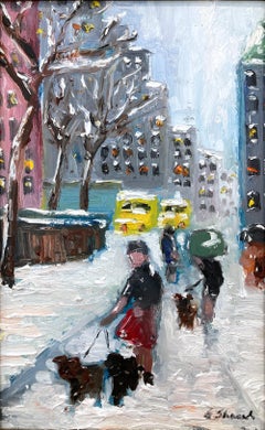 "Sunday Stroll in The Snow" Impressionist Oil Painting in Style of Guy Wiggins